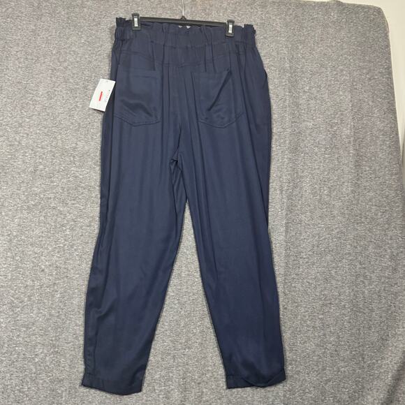 Bar III Womens Pants Size XL Blue Paper Bag Waist Tapered Leg Rolled Cuff Navy - Picture 4 of 13